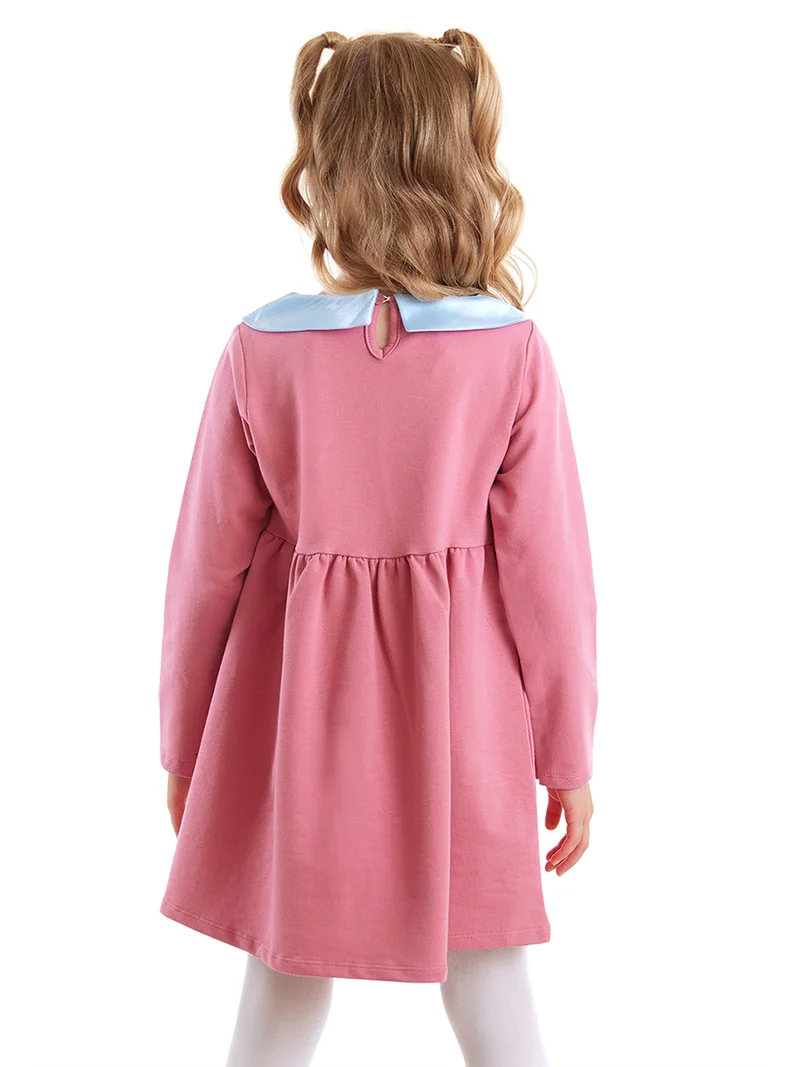 ج&مشب فستان وردي للبنات بتصميم أرنب ووردة